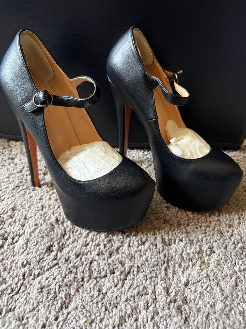 Women’s Black Mary Jane Platform Heels with Ankle Strap